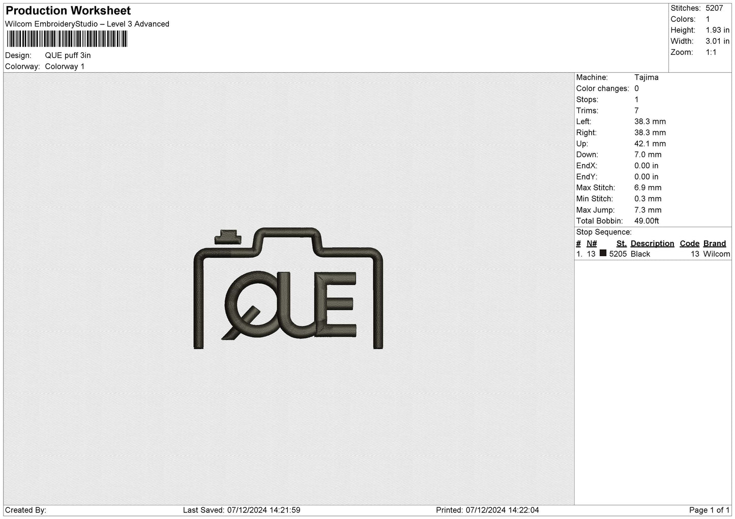 QUE puff Embroidery File 6 sizes