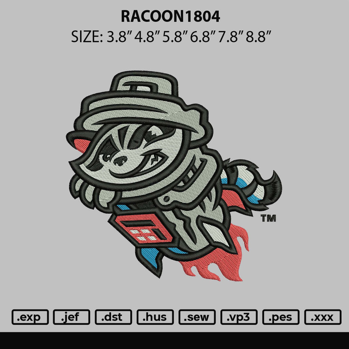 Racoon1804 Embroidery File 6 sizes