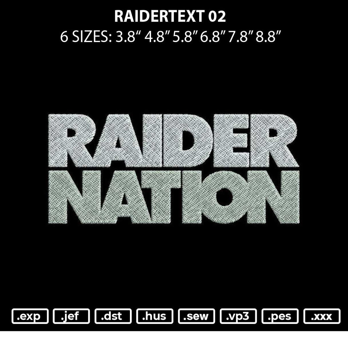 Raidertext 02 Embroidery File 6 sizes