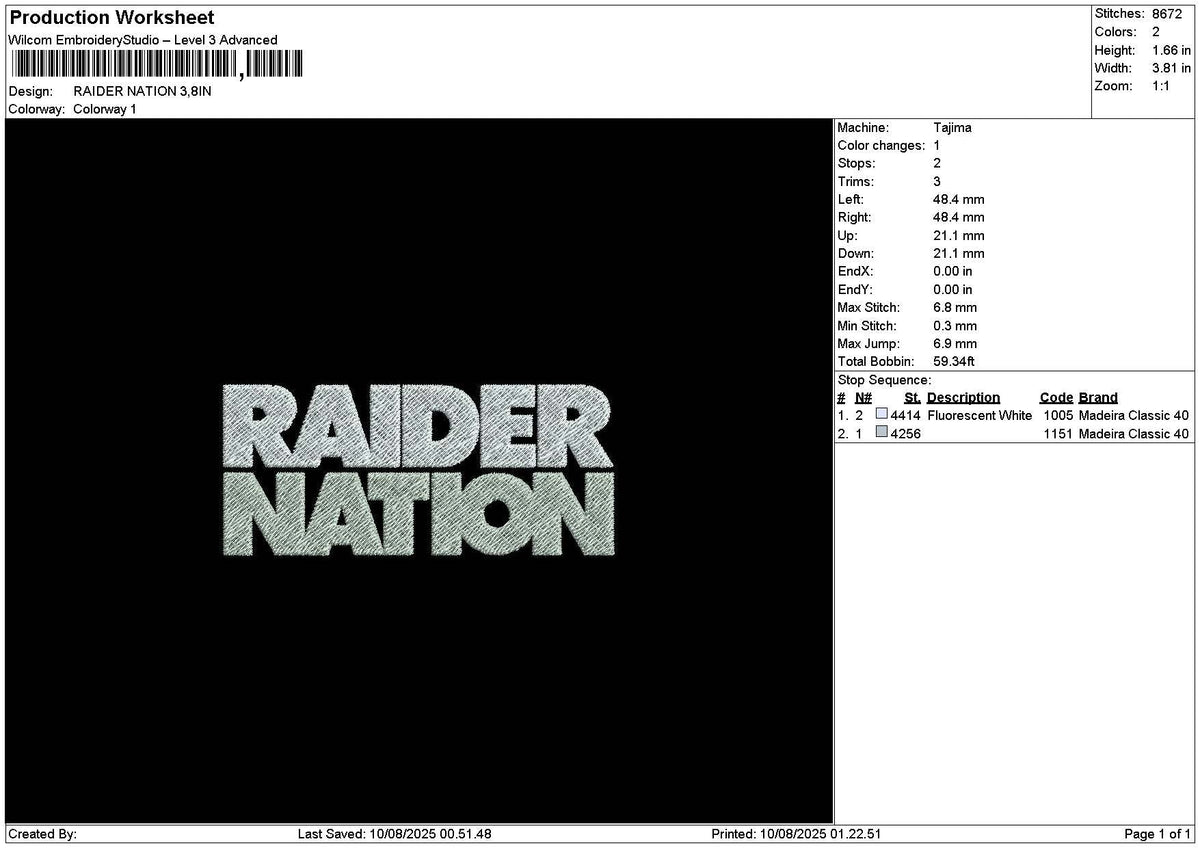 Raidertext 02 Embroidery File 6 sizes
