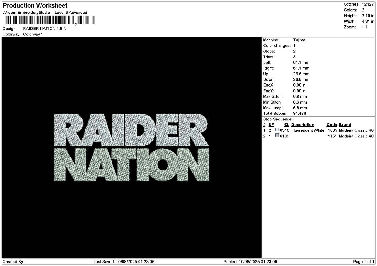 Raidertext 02 Embroidery File 6 sizes