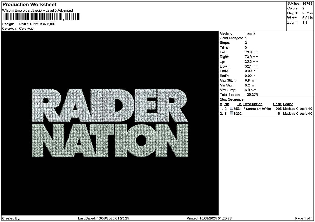 Raidertext 02 Embroidery File 6 sizes