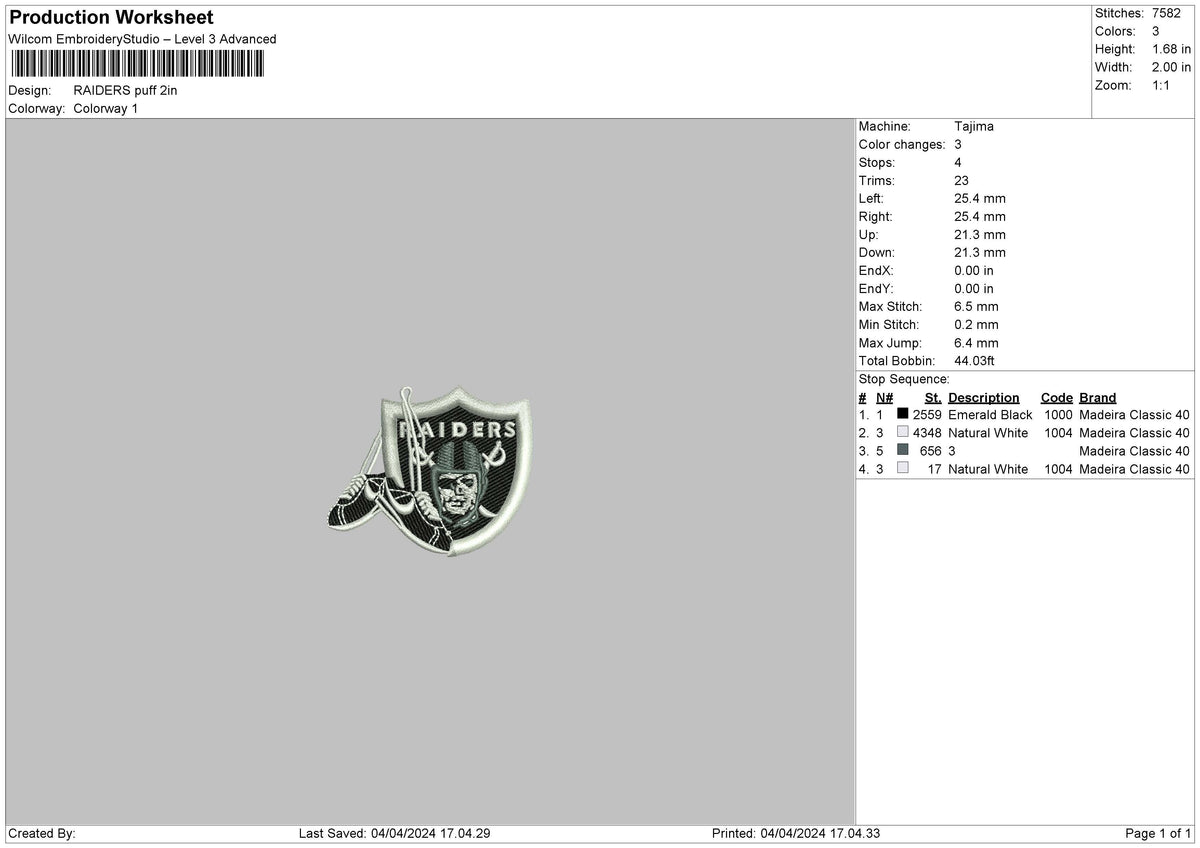 Raiderspuff Embroidery File 6 sizes