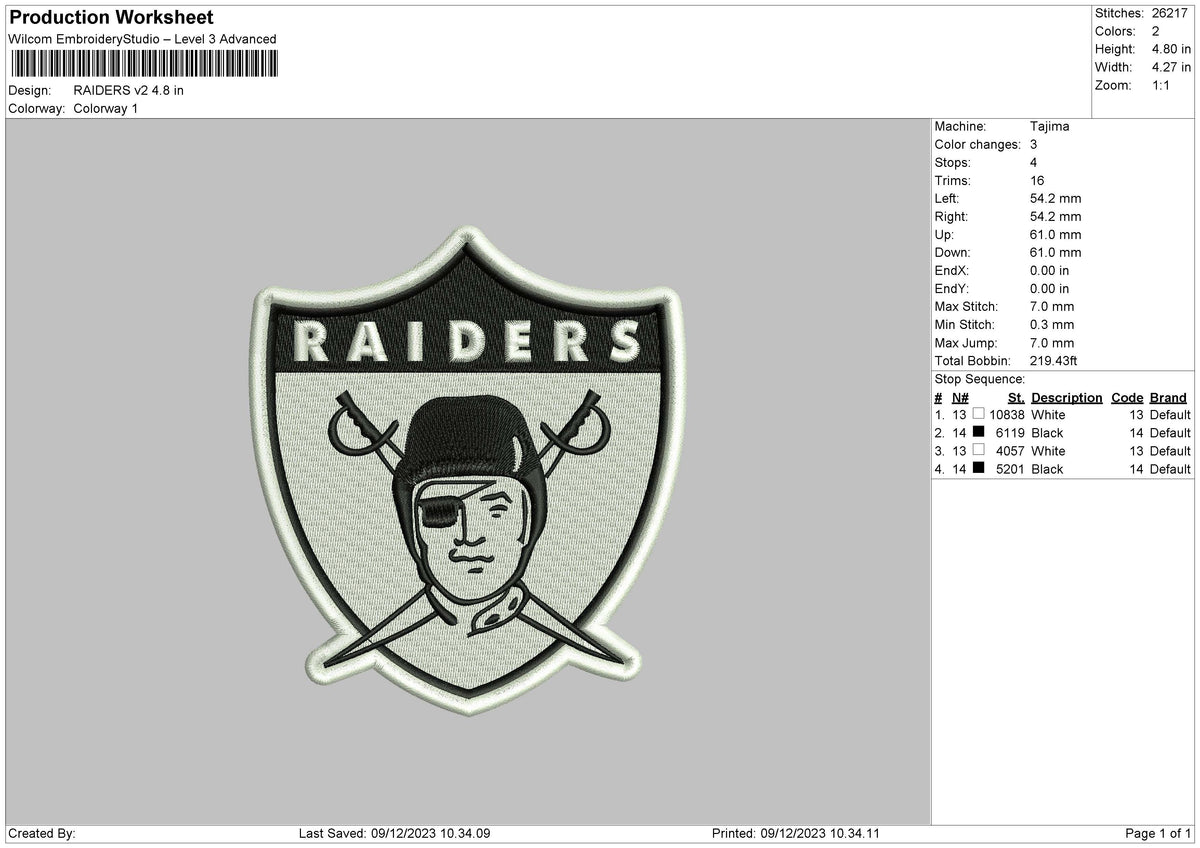Raiders V2 Embroidery File 6 sizes