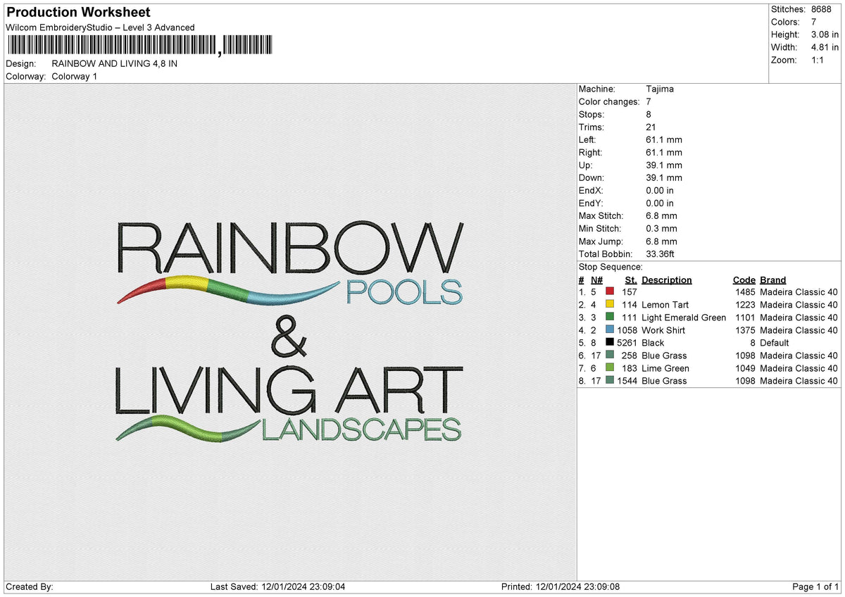 RAINBOW AND LIVING Embroidery File 6 size