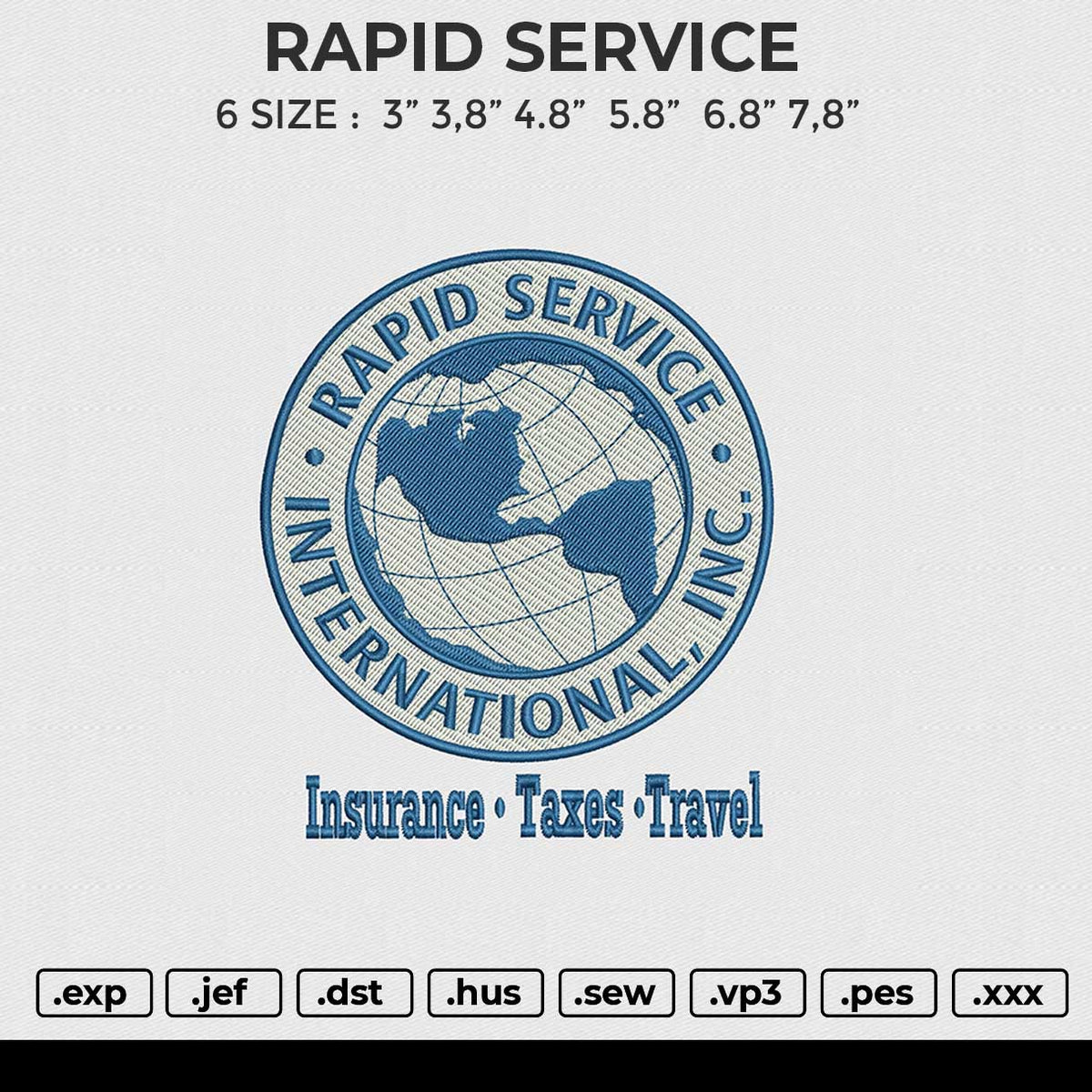 RAPID SERVICE Embroidery File 6 size
