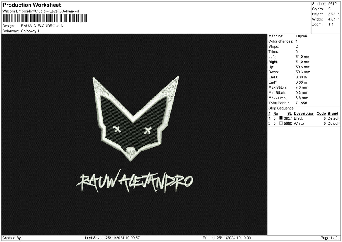 RAUW ALEJANDRO Embroidery File 6 size