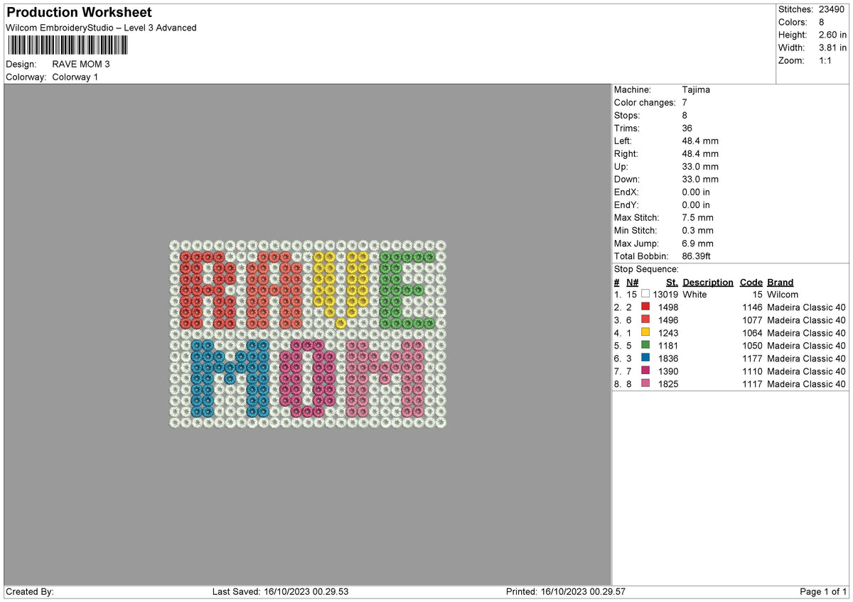 Rave Embroidery File 6 sizes