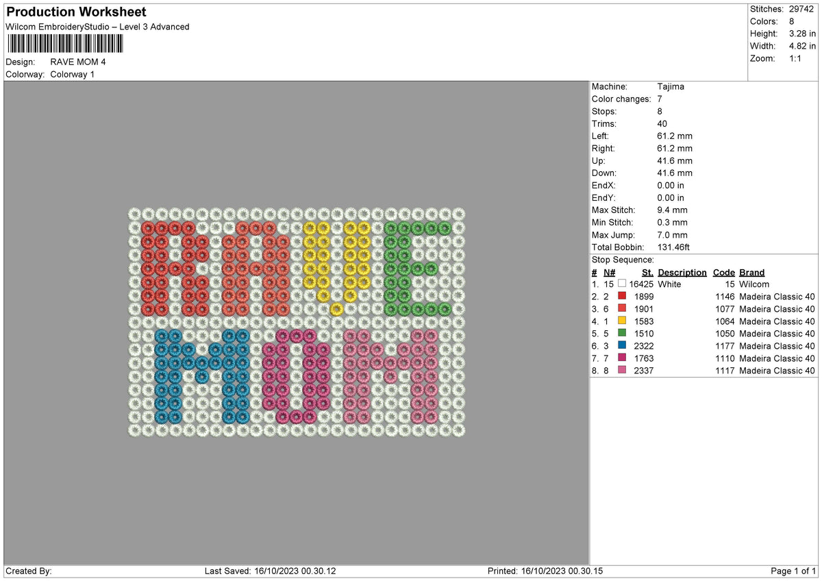 Rave Embroidery File 6 sizes