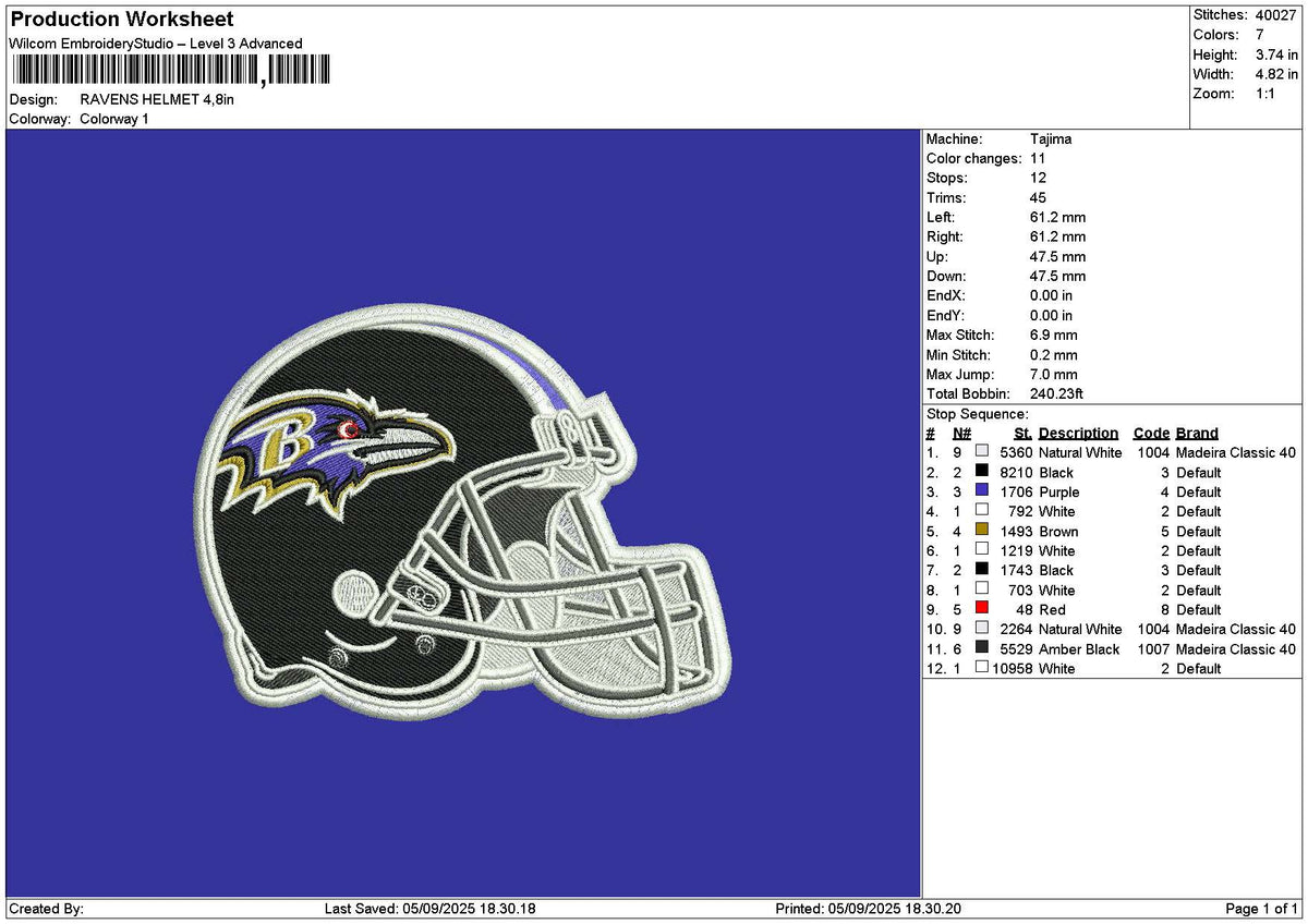 Helmet 0509 Embroidery File 6 sizes