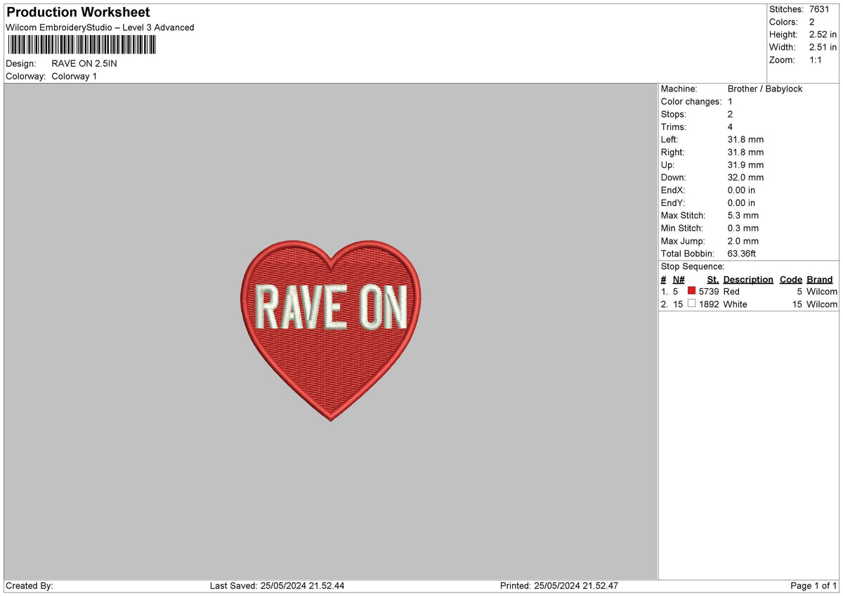 Raveheart Embroidery File 6 sizes