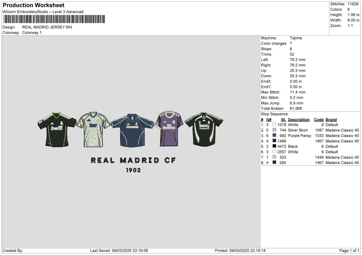 REAL MADRID JERSEY Embroidery File 6 size