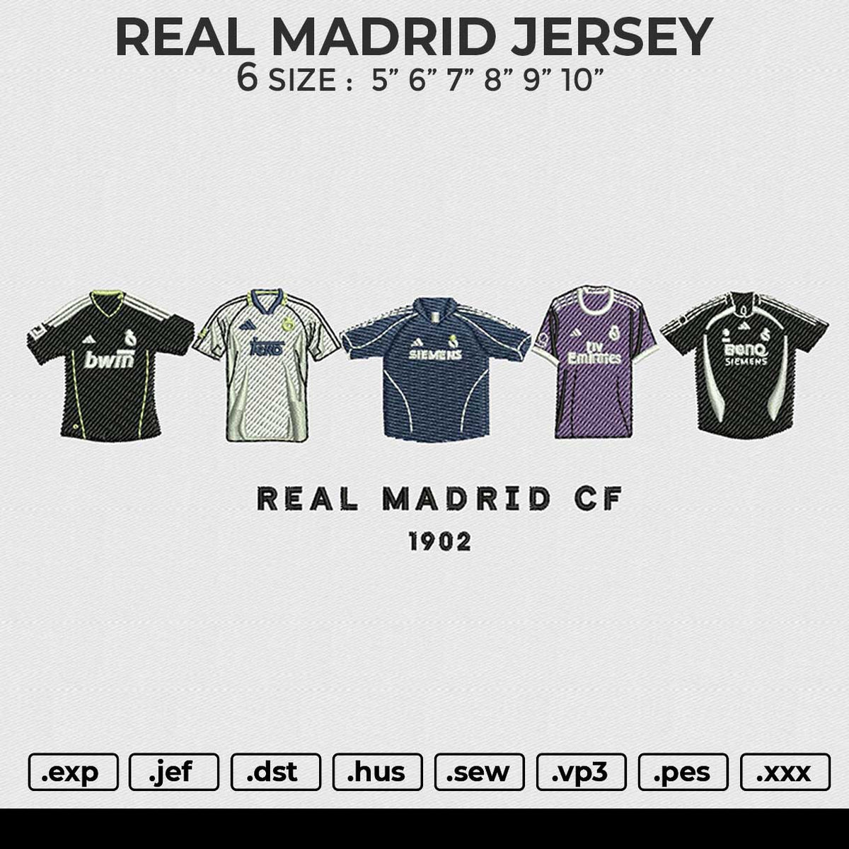 REAL MADRID JERSEY Embroidery File 6 size