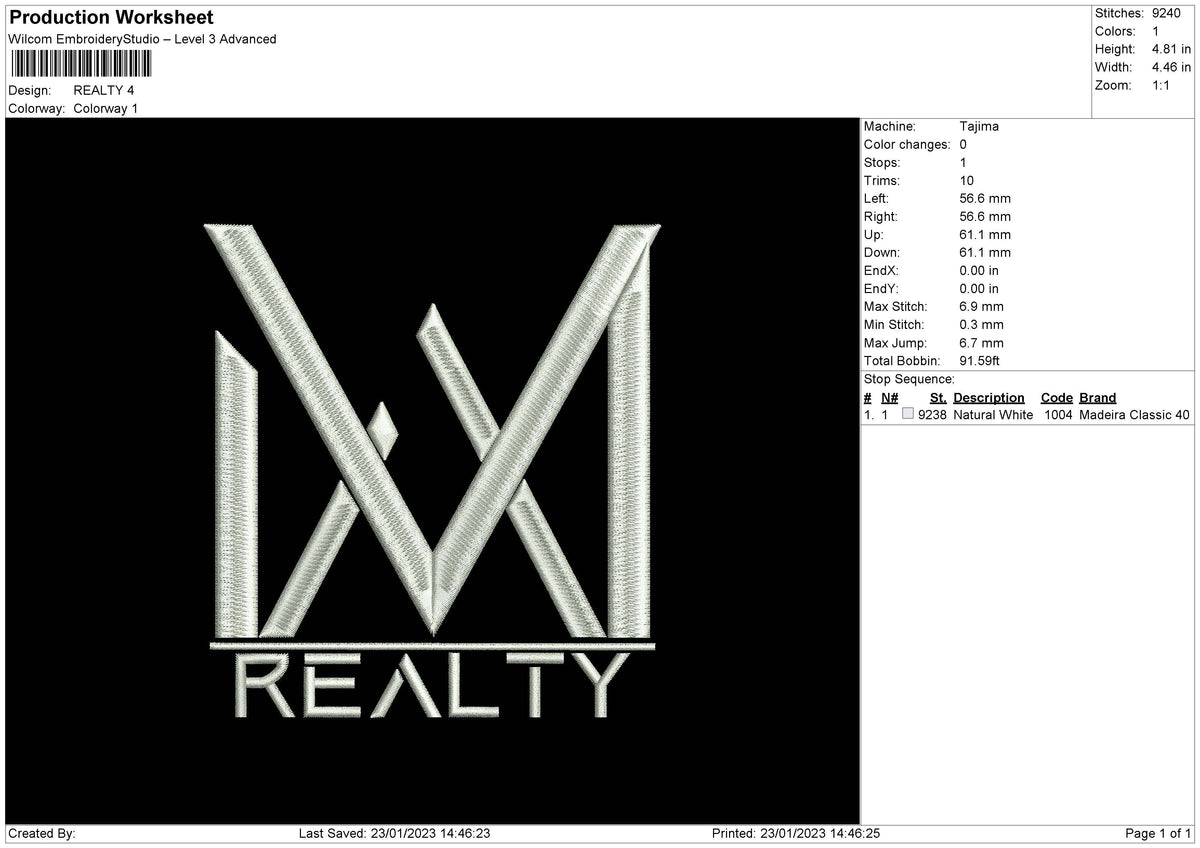 Realty Embroidery File 6 sizes