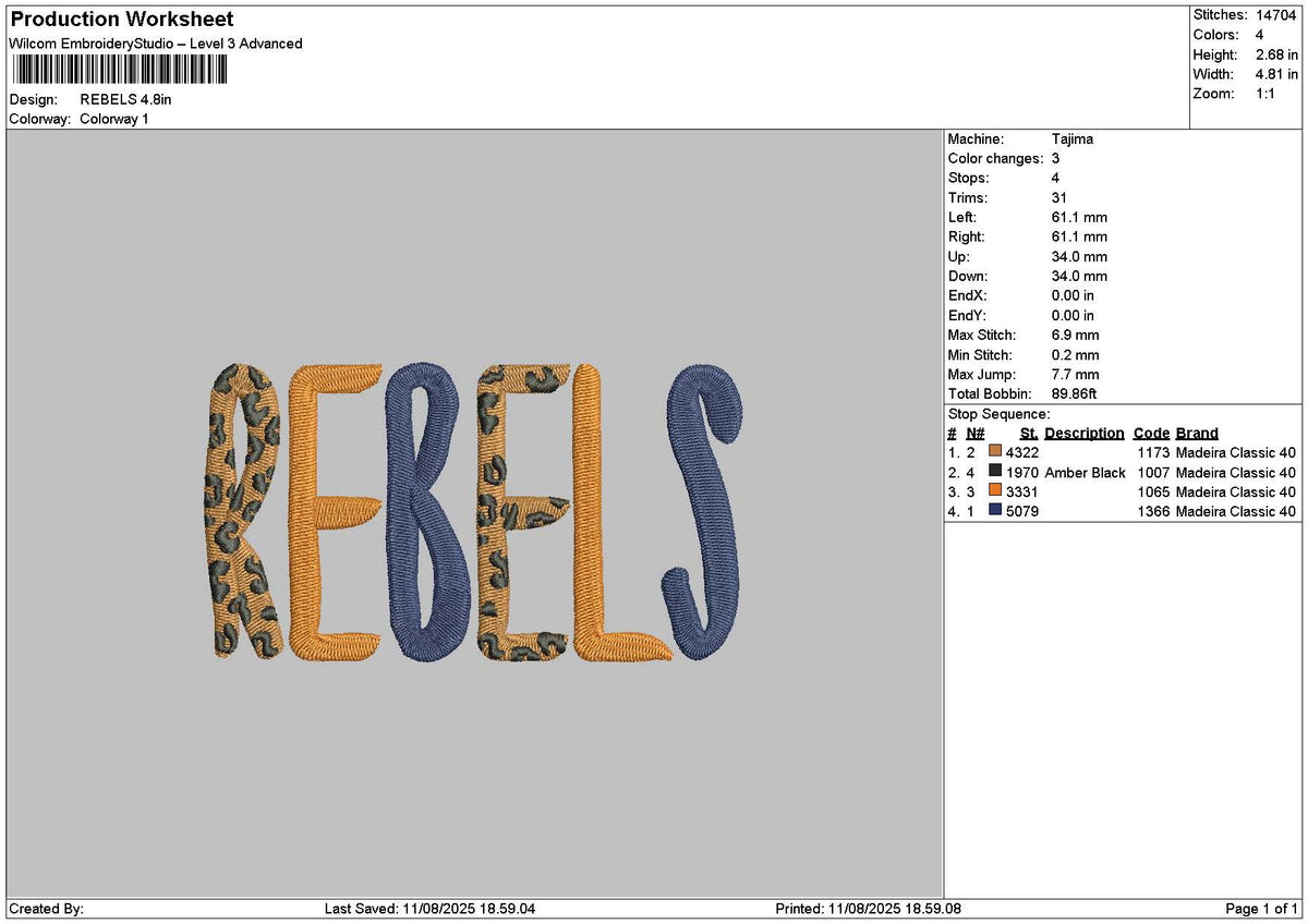 Rebelstext Embroidery File 6 sizes