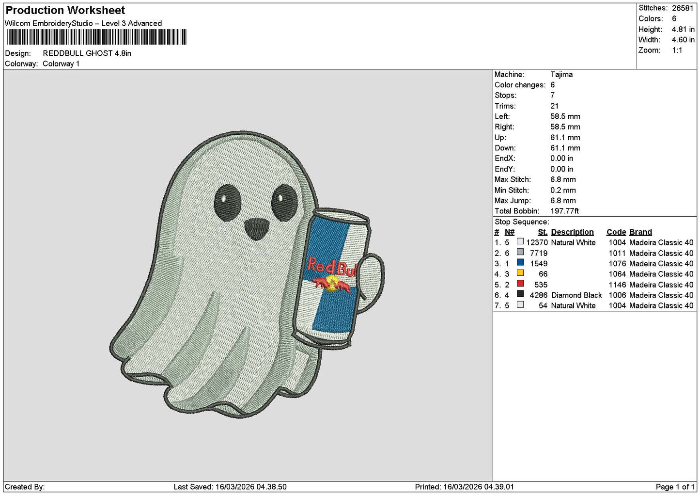 Redbull Ghost Embroidery File 6 sizes