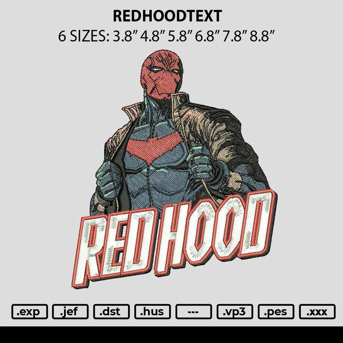 Redhoodtext Embroidery File 6 sizes