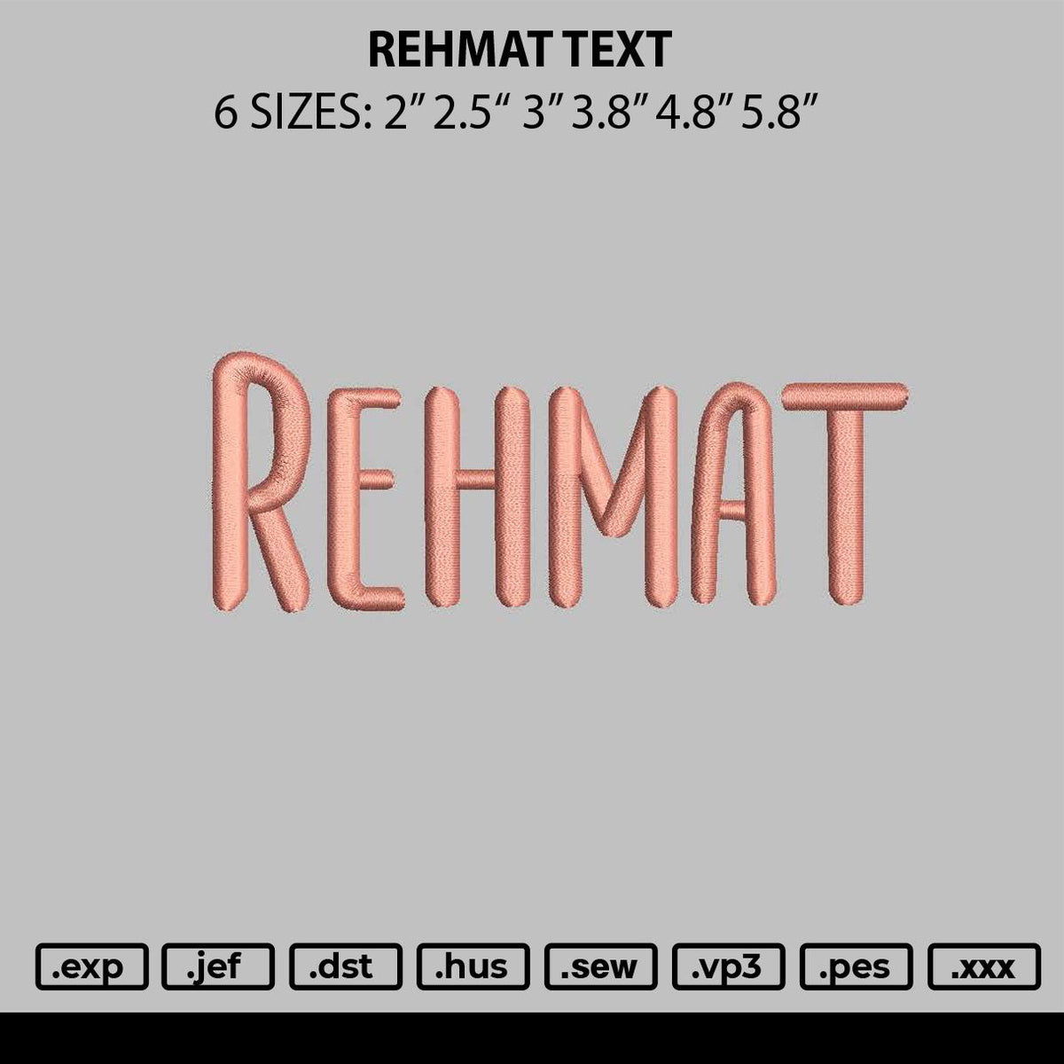 Rehmat Text Embroidery File 6 sizes