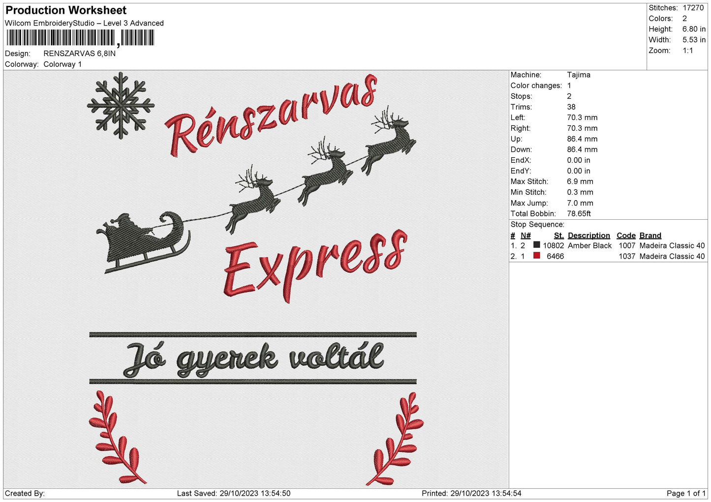 RENSZARVAS Embroidery File 6 size
