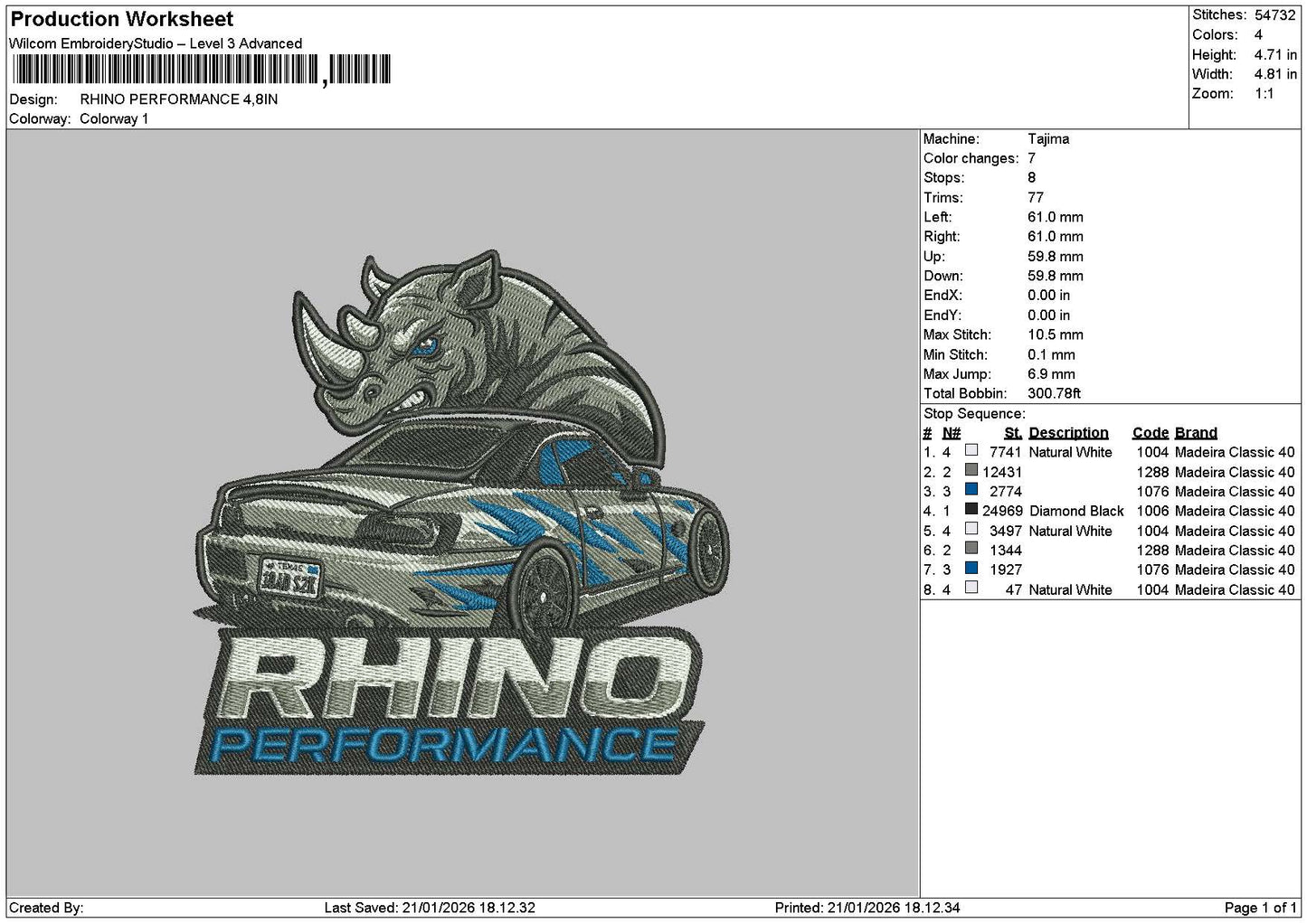 Rhinotext Embroidery File 6 sizes