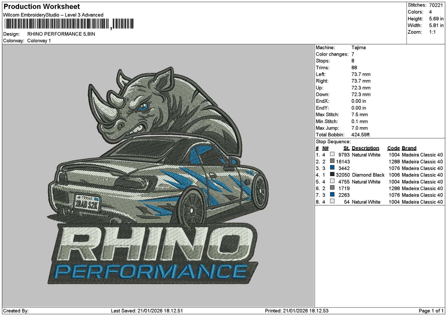 Rhinotext Embroidery File 6 sizes