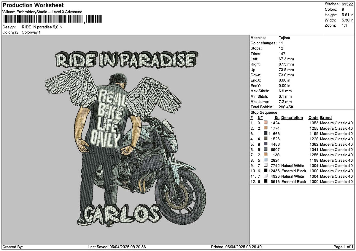 Ride Photoembro Embroidery File 6 sizes