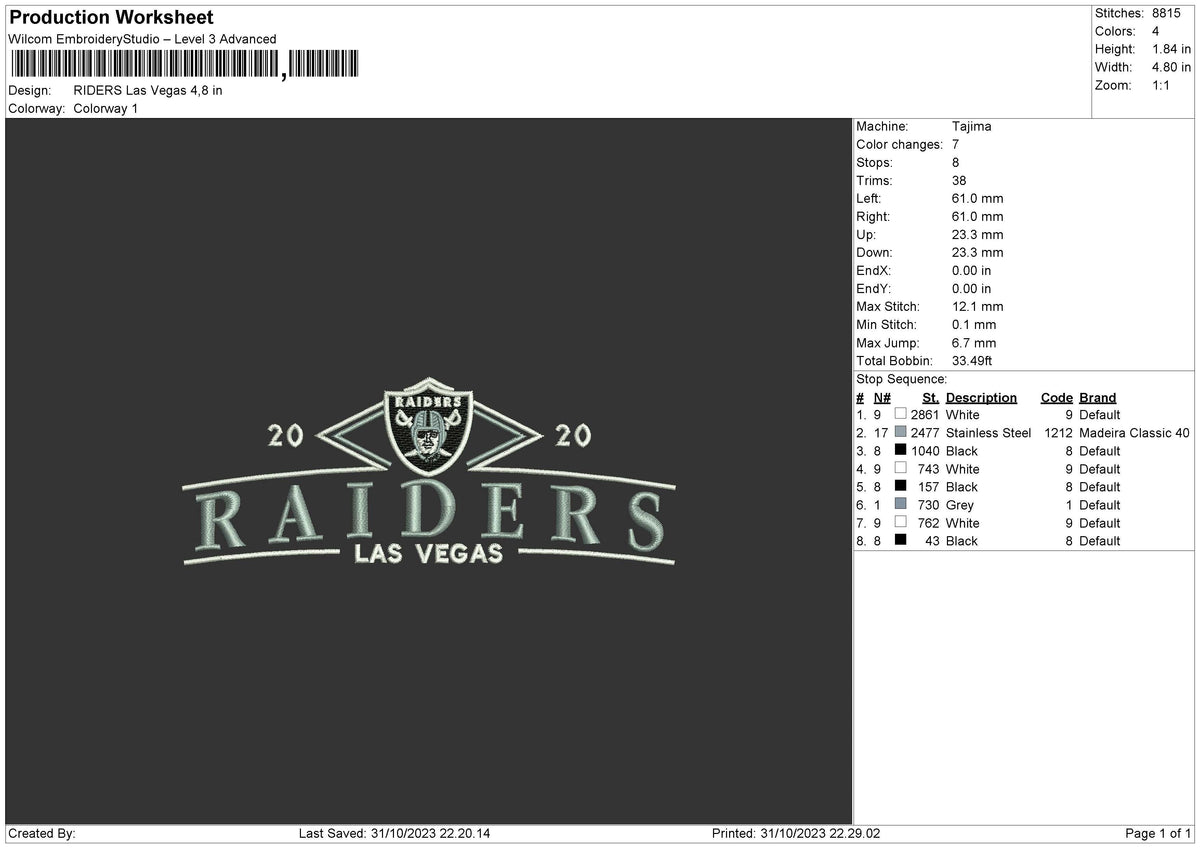 Raiders Ls Embroidery File 6 sizes