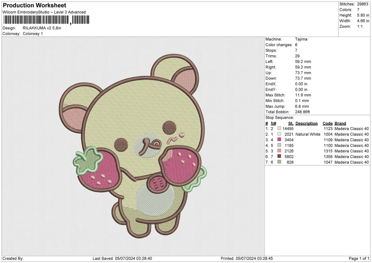 RILAKKUMA v2 Embroidery File 6 size