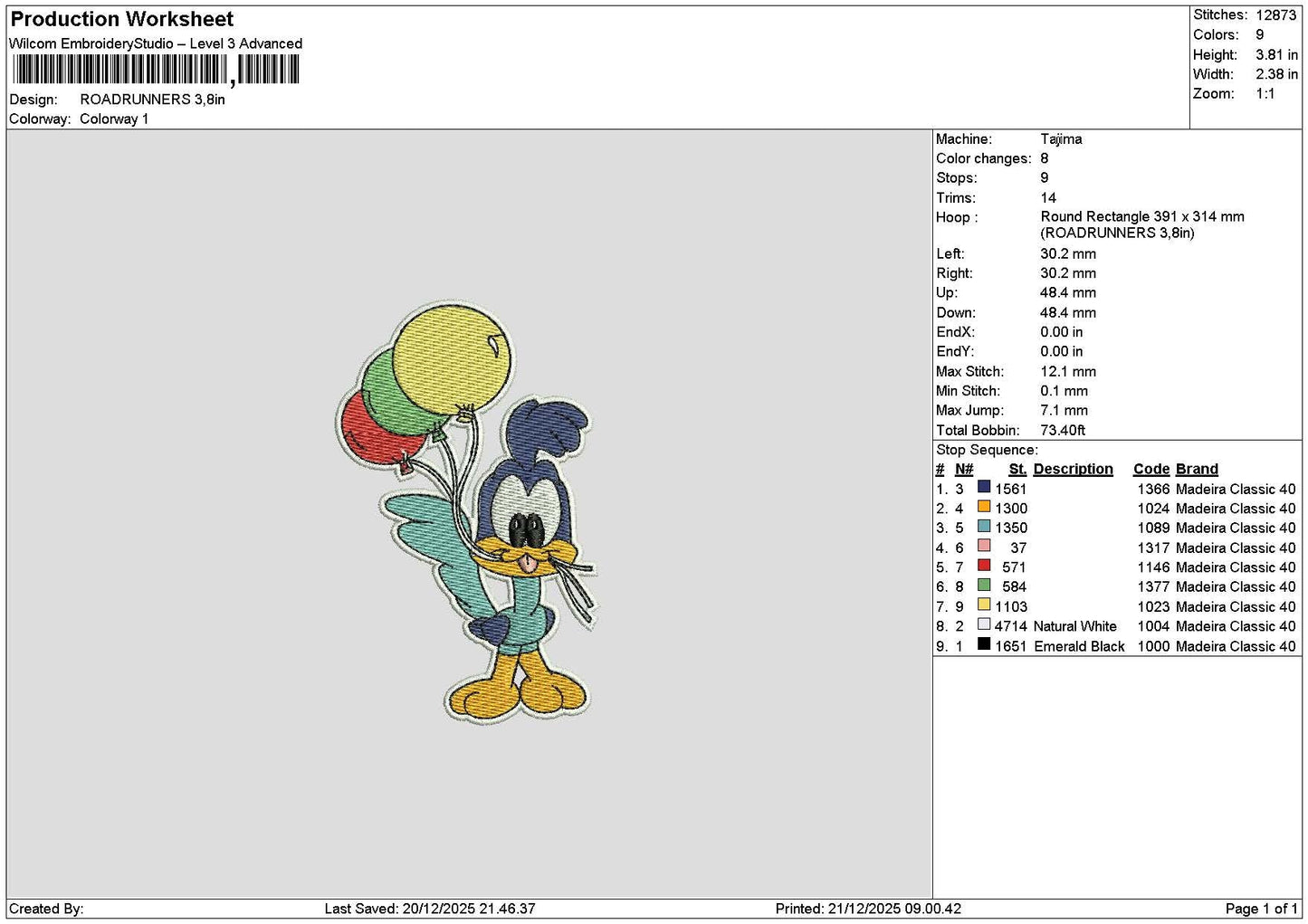 Bird Balloons Embroidery File 6 sizes