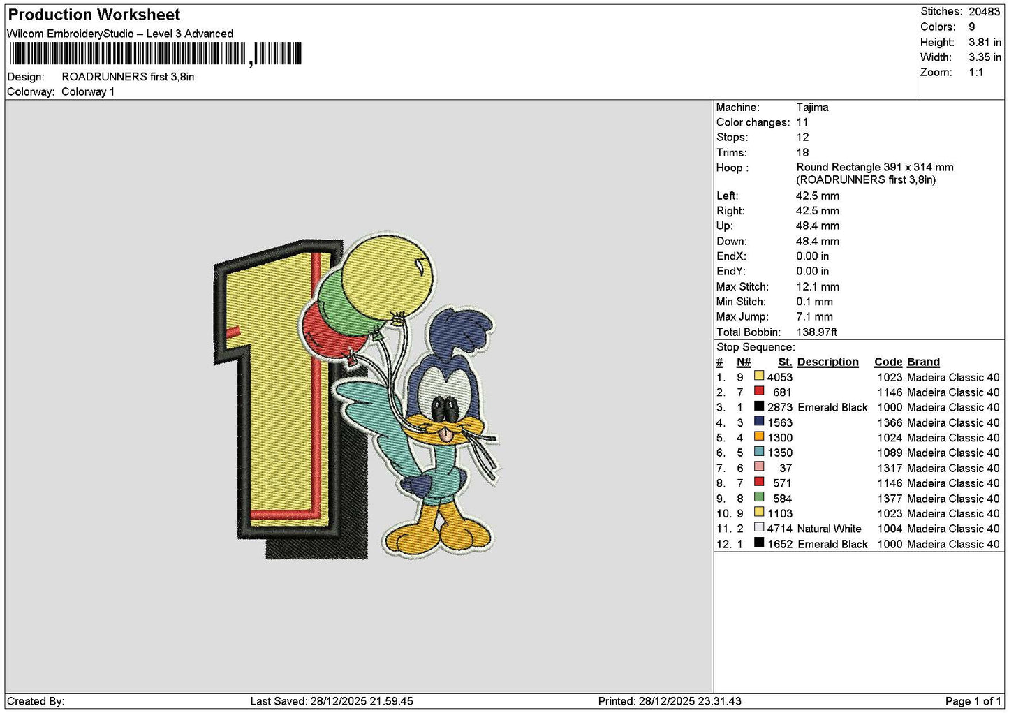 1 Bird Balloons Embroidery File 6 sizes