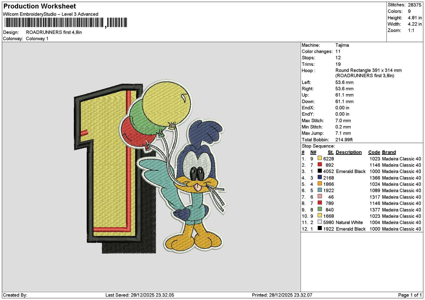 1 Bird Balloons Embroidery File 6 sizes