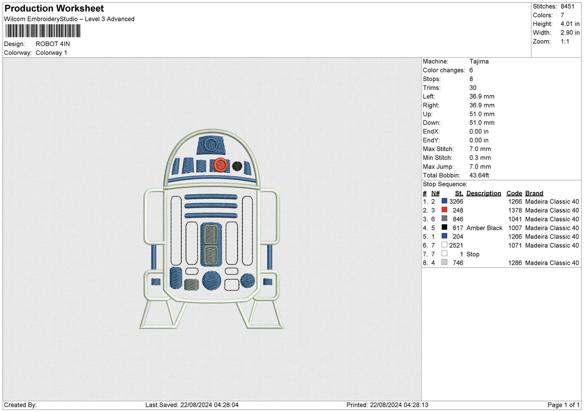ROBOT Embroidery File 6 size