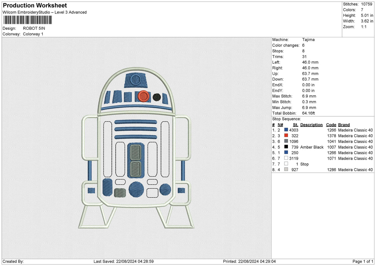 ROBOT Embroidery File 6 size