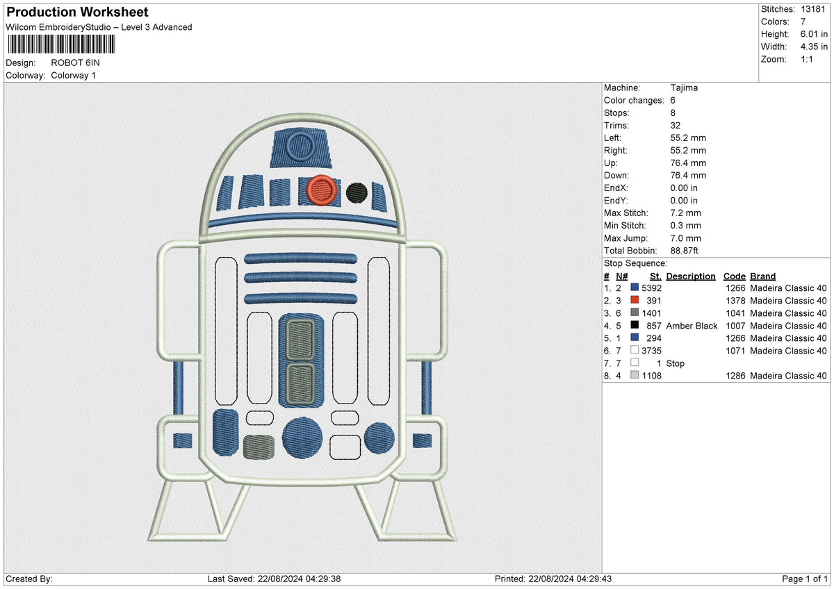 ROBOT Embroidery File 6 size