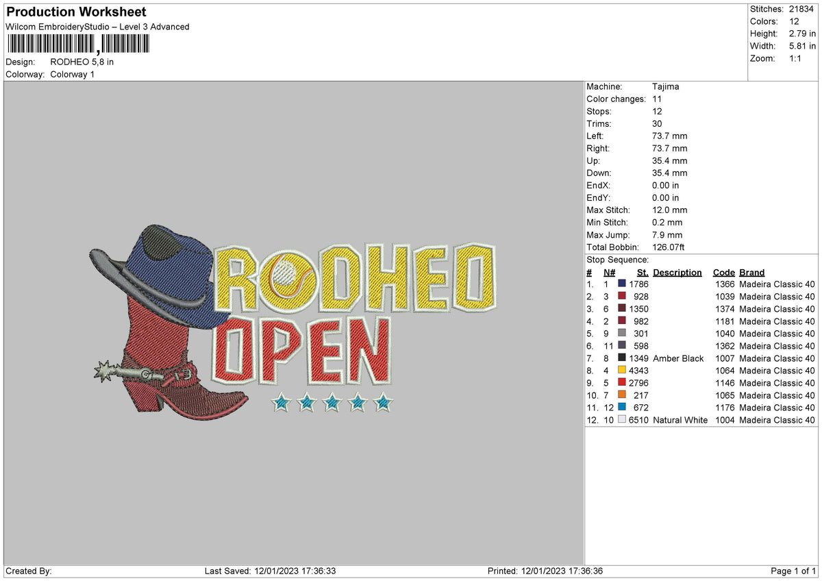 Rodheo Embroidery File 6 sizes