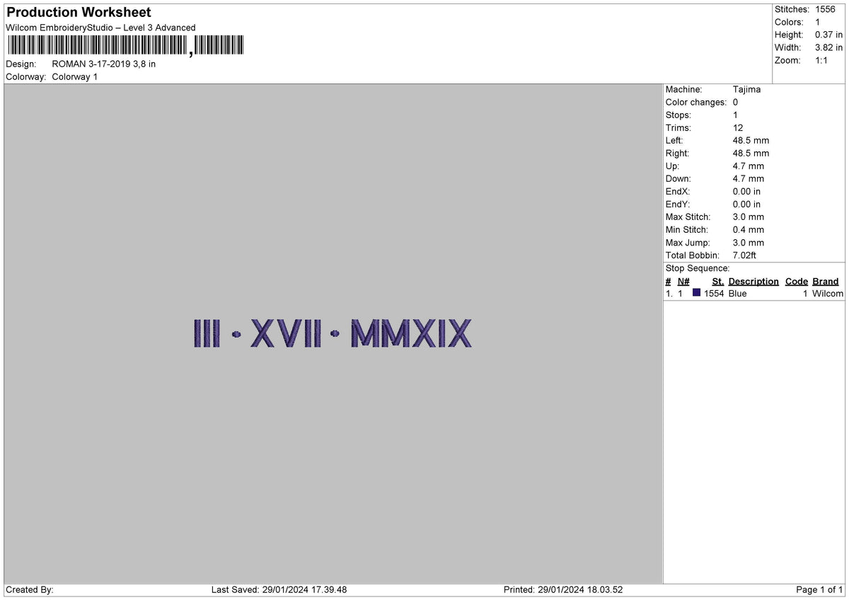 Roman2901a Embroidery File 6 sizes