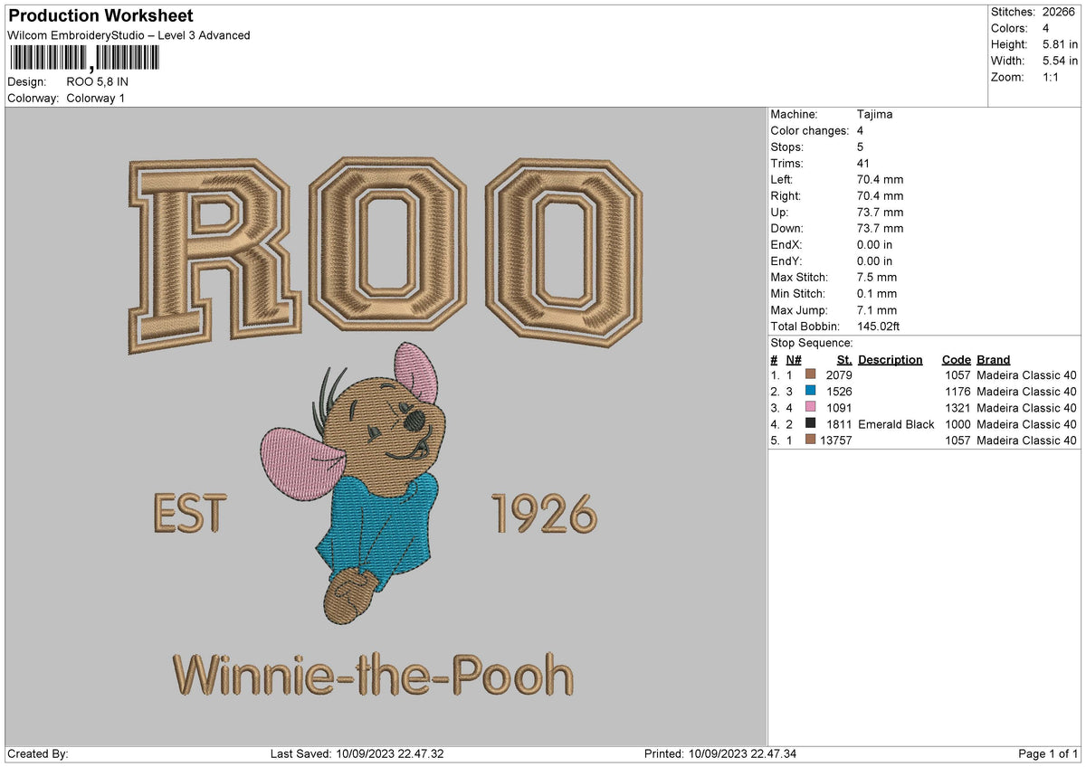 Roo Embroidery File 6 sizes