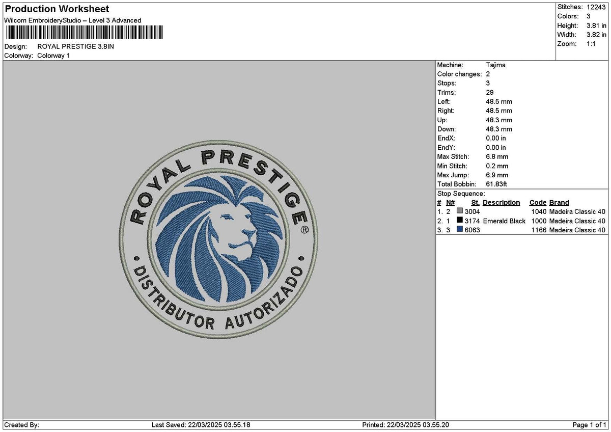 Royalcircle 2103 Embroidery File 6 sizes