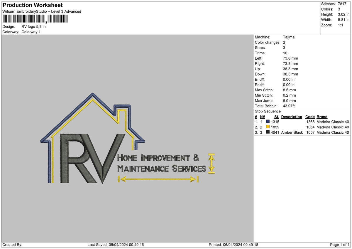 Rv Text Embroidery File 6 sizes