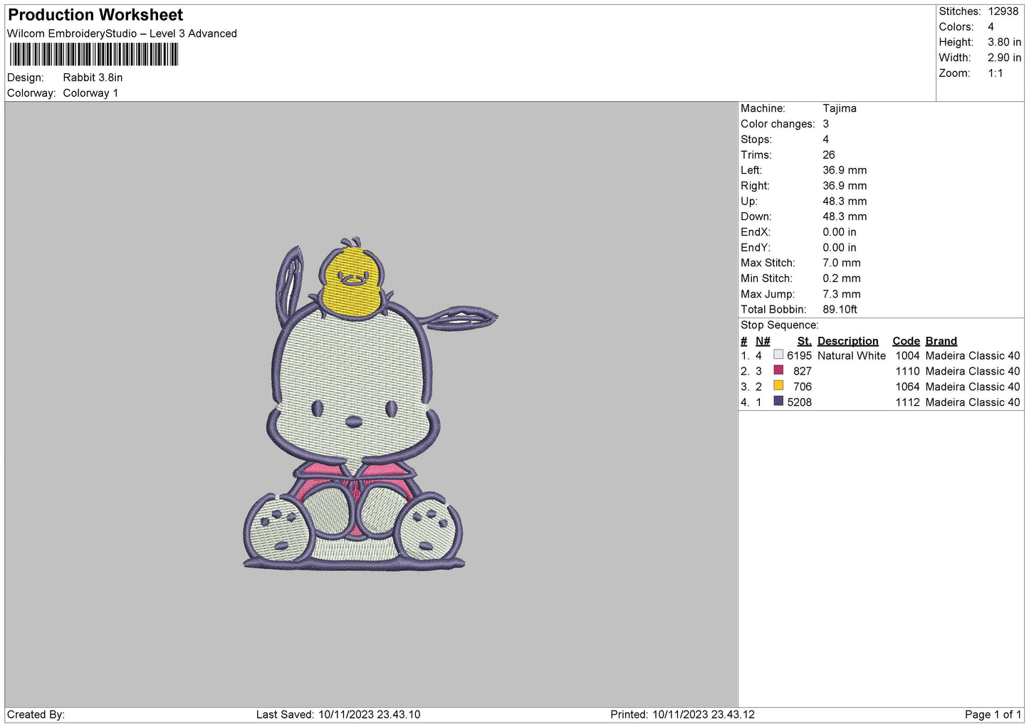 Rabbit Embroidery File 6 sizes