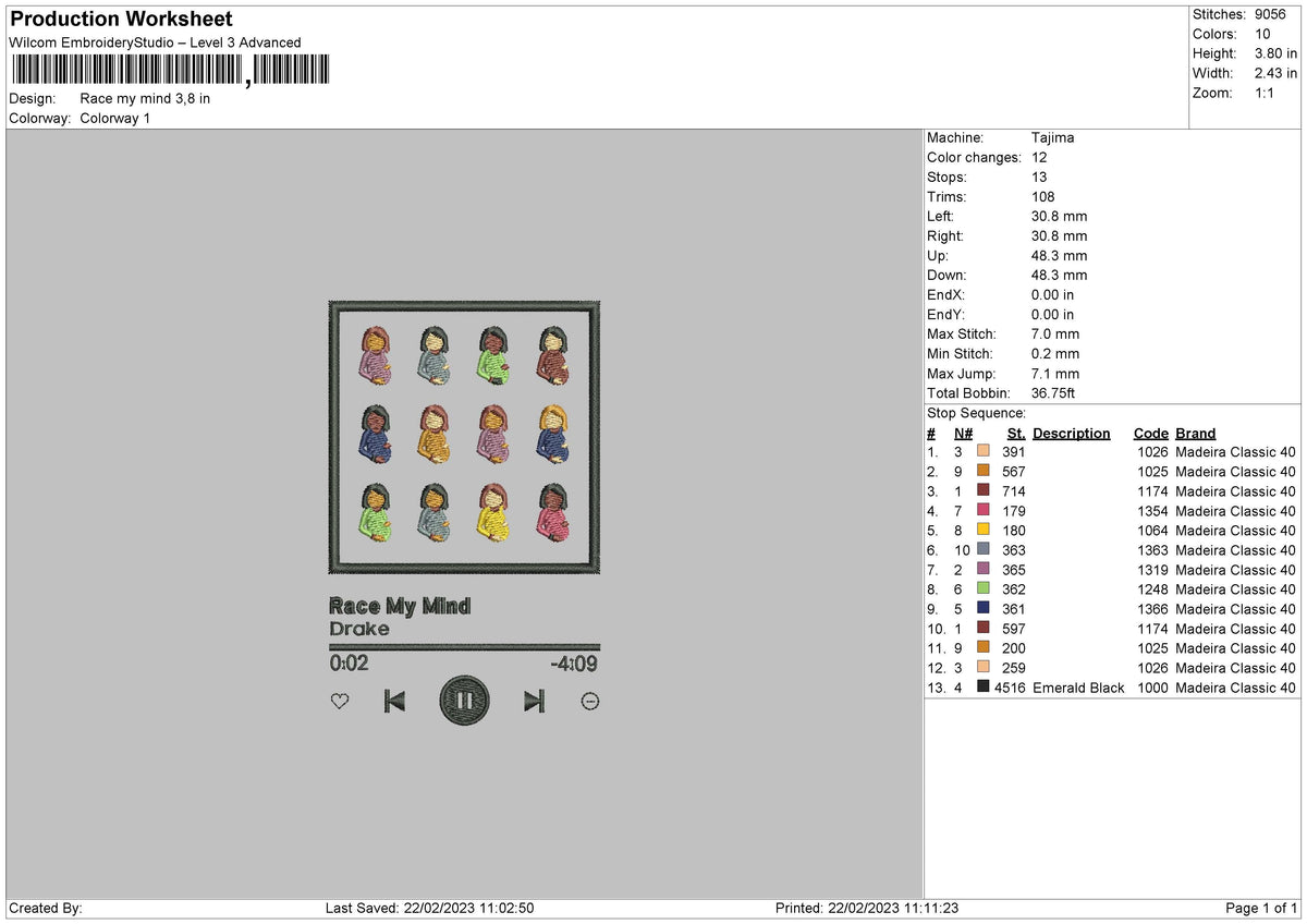 Player Song 04 Embroidery File 6 sizes