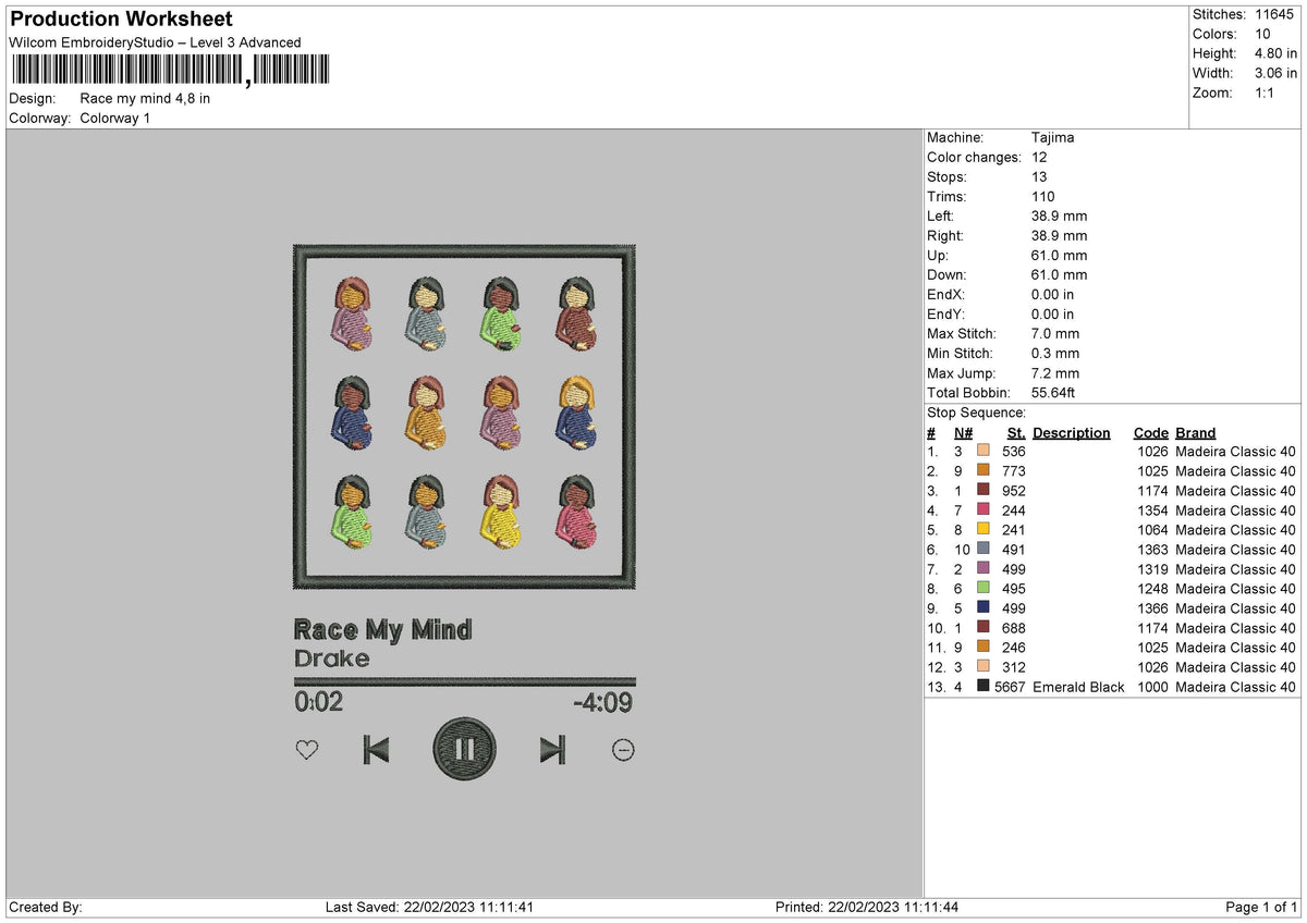 Player Song 04 Embroidery File 6 sizes