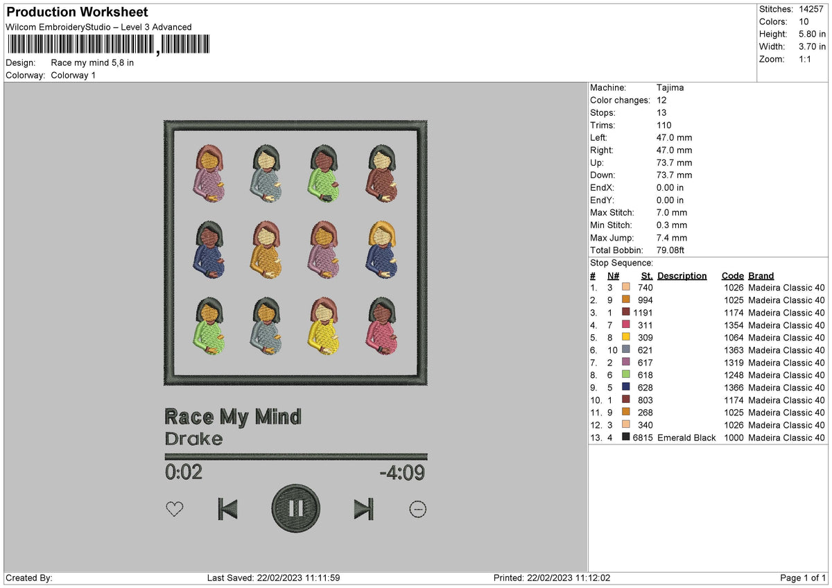 Player Song 04 Embroidery File 6 sizes