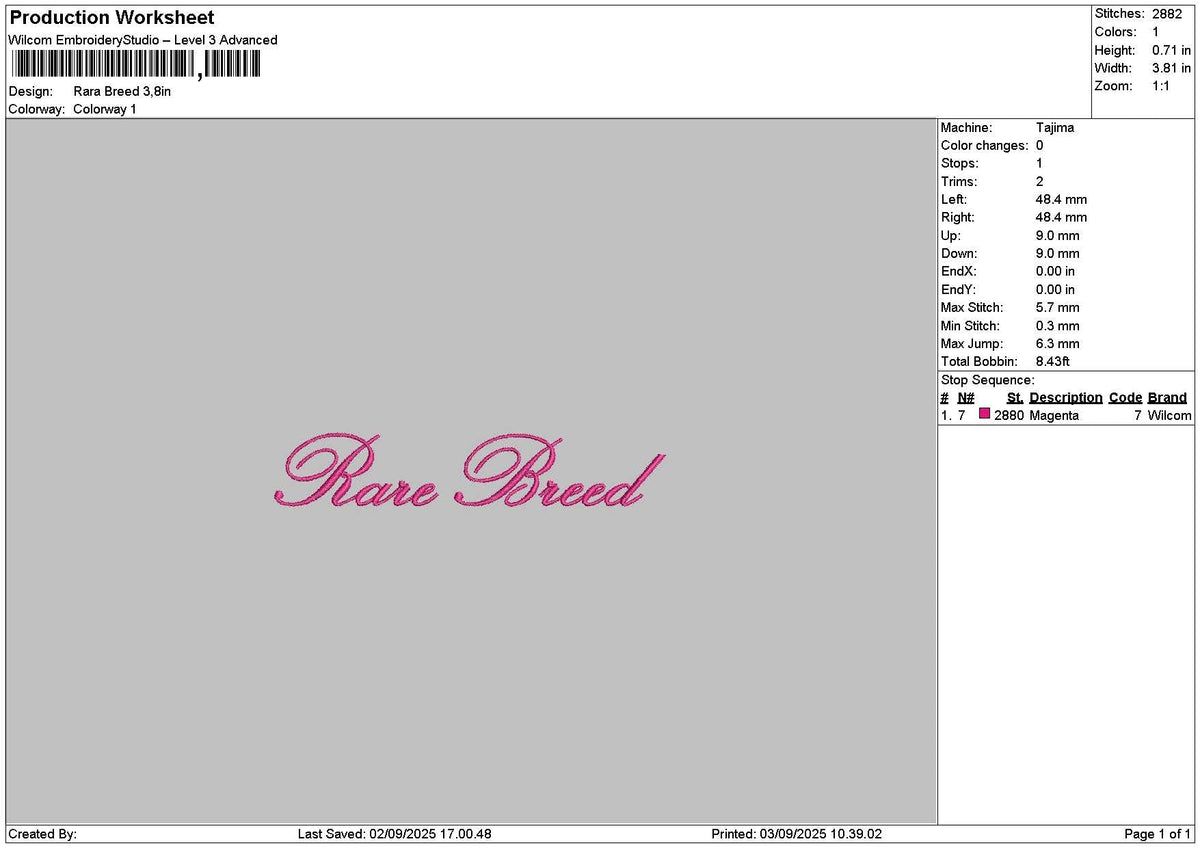 Raretext Embroidery File 6 sizes