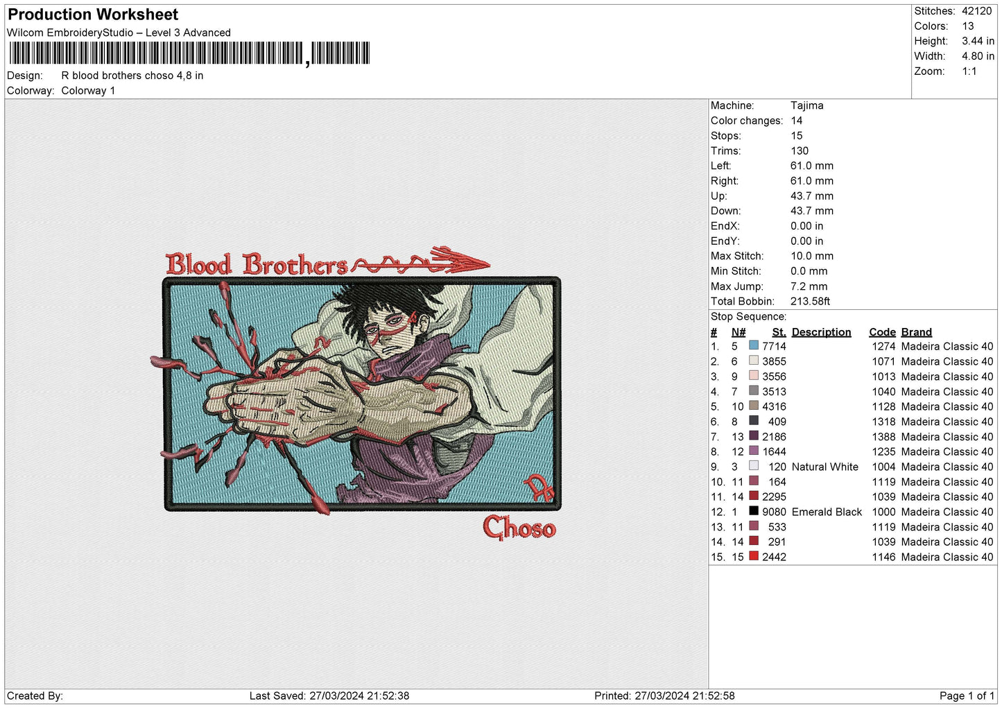 R blood brothers choso Embroidery File 6 sizes