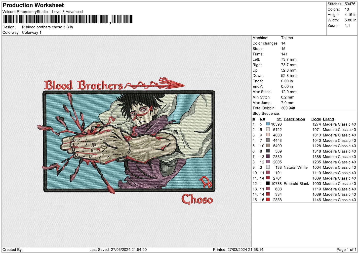 R blood brothers choso Embroidery File 6 sizes