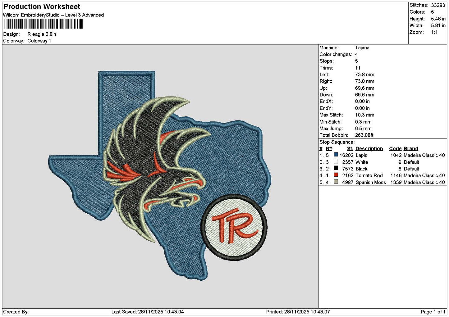 Eagle 2811 Embroidery File 6 sizes