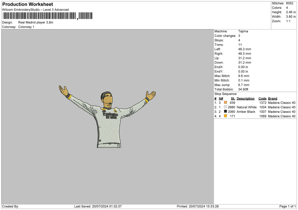 Player Madrid Embroidery File 6 size