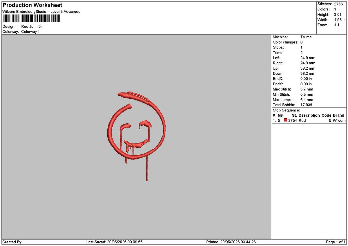 Red Smile Embroidery File 6 sizes