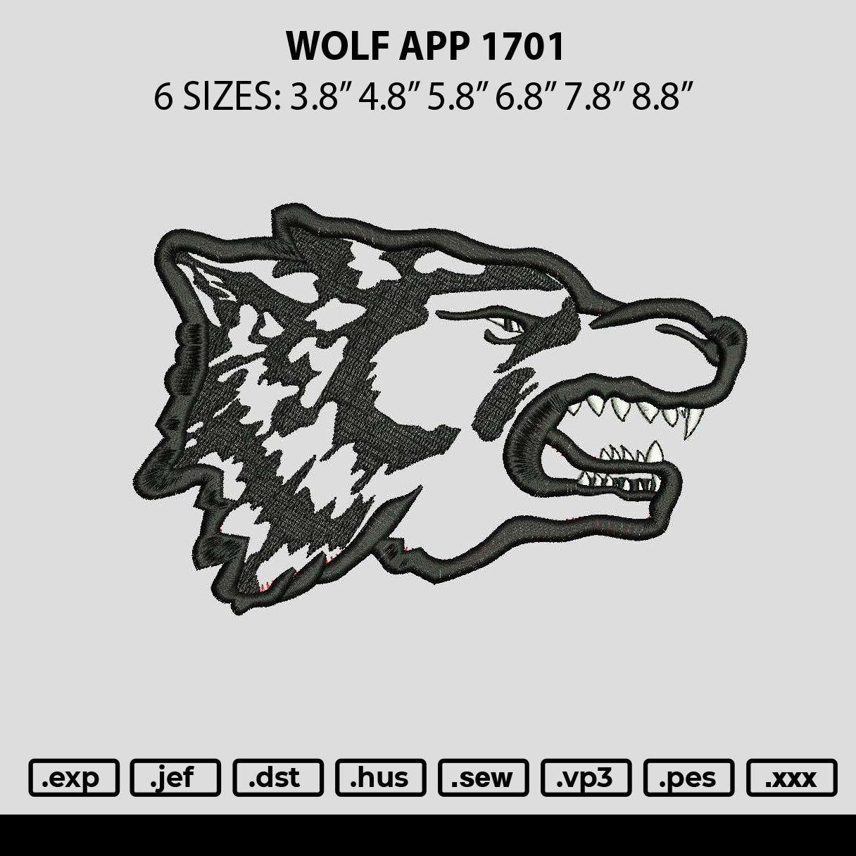 Wolf App 1701 Embroidery File 6 sizes